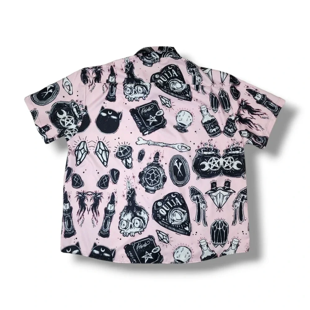 FYDUDE Catch The Waves Ken Style Halloween Short Sleeve Pink Shirt Men's 3XL‎